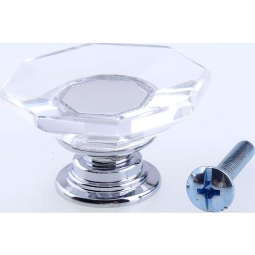 Modern simple fashion Octagonal plane clear glass kitchen cabinet cupboard door handle silver chrome drawer tv cabinet knob pull
