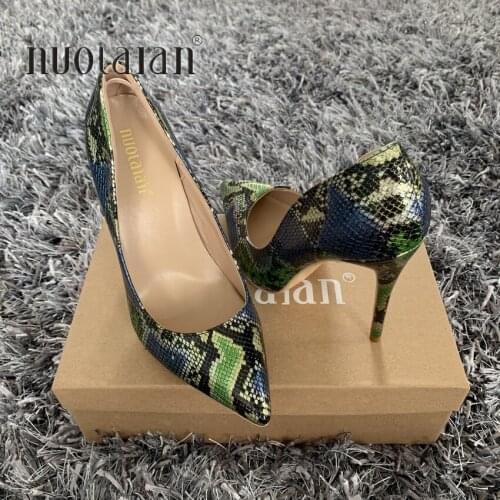 Women Pumps Snake Printing Leather Super High Heels Sexy Ladies Pointed Toe Stiletto Pumps Slip on Heeled Party Shoes Woman