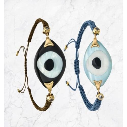 Turkish Crystal Evil Eye Bracelet Pusera Fashion Big Eye Glass Stone Beads Womens Bracelets Bohe Bileklik Rope Chain Jewelry