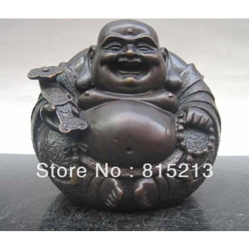 Wang 00086 5.9" Chinese Purple Bronze Ru Yi Happy Laughing Buddha Statue