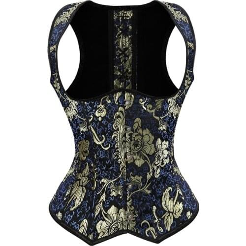 Corsets and Bustiers Women Sexy Underbust Steampunk Glitter Embroidery Gold Brocade w. Straps Plus Size Sparkle Party Clubwear