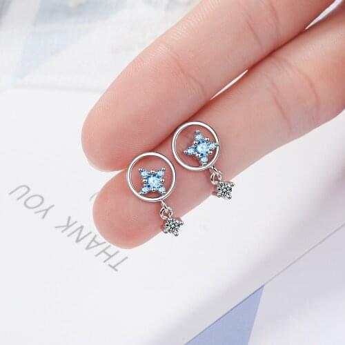 925 Sterling Silver Romantic Zircon Circle Wishing Star Earrings For Women Girl oorbellen pendientes S-E781