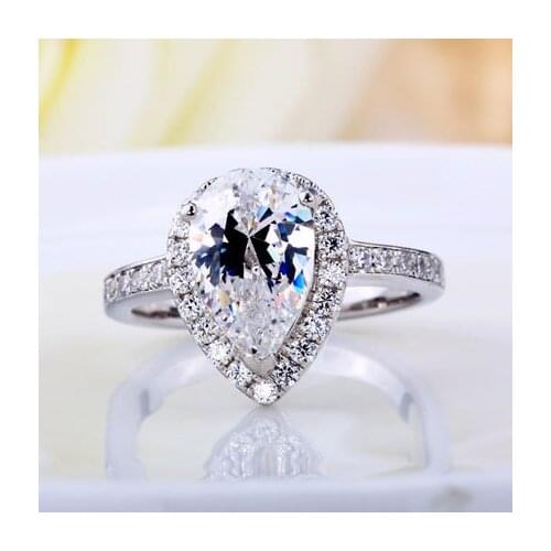 Solid 14K White Gold Ring 3Ct Pear Cut Diamond Engagement Ring for Women Wedding White Gold Ring G14K Jewelry