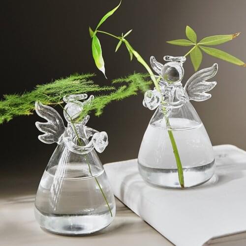 1pc Cute Glass Angel Shape Flower Plant Hanging Vase Home Office Wedding Decor Clear Glass Flower Plant Angel Garden Flower Pots