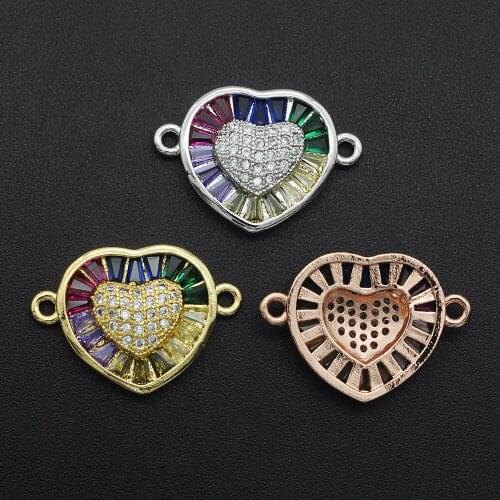 14x20mm 100% CZ Zircon DIY Jewelry Rainbow Heart Connectors Charm Wholesale Jewellery Connector Factory Sale