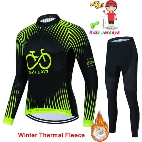 2022 Kids Winter Cycling Clothing Boy Thermal Fleece Cycling Bike Jersey Long Sleeves Sets Children Cycling Clothing Suit 3D Gel