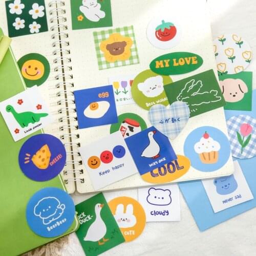 40 pcs Cute Fresh Korean Stickers Aesthetic Bullet Journaling Accessories Mobile Phone Case Deco Patterns Waterproof Stickers