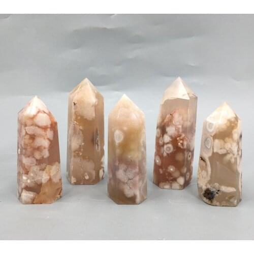 5-7cmNatural Crystal Point Hexagonal Column Cherry agate Repair Crystal Healing Magic Wand Home Furnishing Study Room Decoration