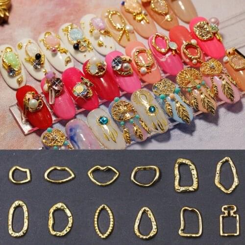 50pcs latest nail art 3D hollow metal frame alloy hollow irregular circle for nails nail art Vacuum ring metal nail sticker