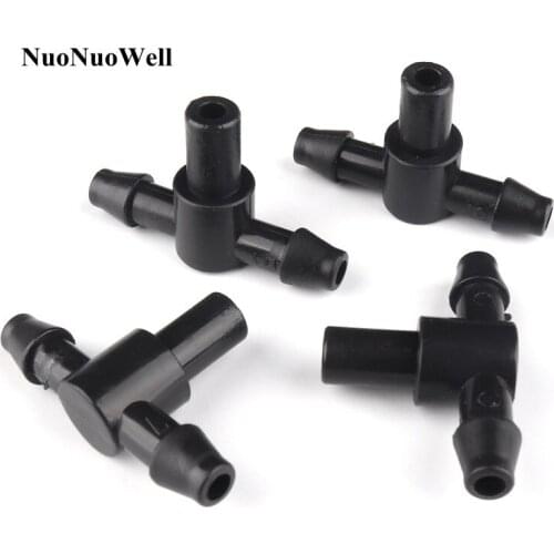 50pcs 4/7mm Hose Tee Connectors 6mm Flat Mouth Joints Garden Drip Irrigation Sprinklers Joint Automatic Watering System Fittings