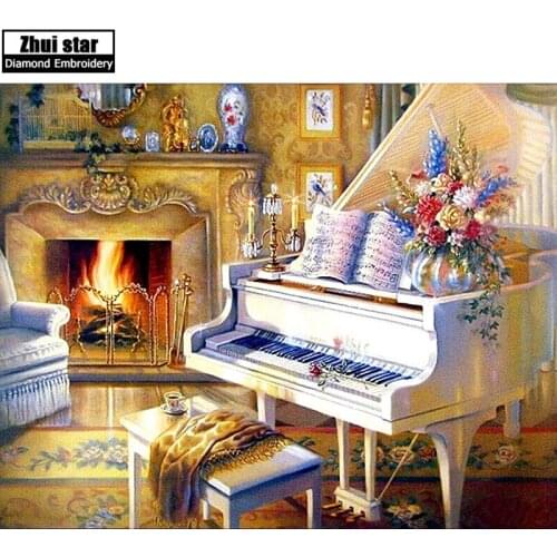 5D DIY Diamond embroidery piano house diamond painting Cross Stitch full square drill Rhinestone mosaic decoration