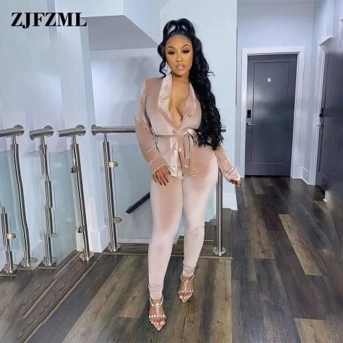 Velvet Tracksuit Casual Home Suit for Women Notched Long Sleeve Button-up Jacket and Skinny Legging Office Lady 2 Piece Sets