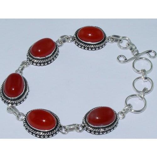Carnelian Bracelet Silver Overlay over Copper , 21.6 cm, B0946