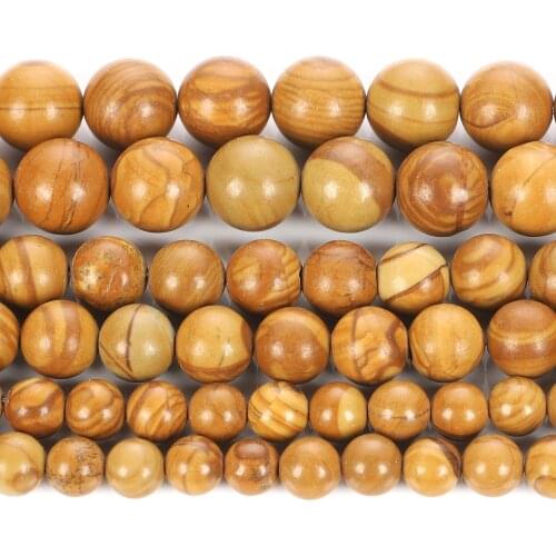 Natural Stone Yellow Wooden Veins Charm Round Loose Beads For Jewelry Making Needlework Bracelet Diy Pick Size Strand 4-12 MM