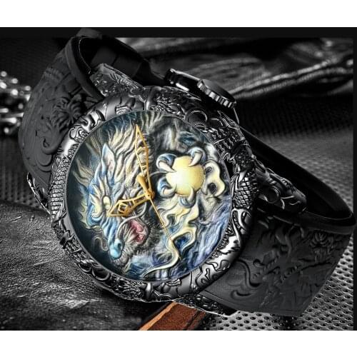 Black Men Watches Fashion 3D Engraved Dragon Relogio Masculino Luxury 2020 Top Brand Quartz Watch Waterproof Sport Male Clock