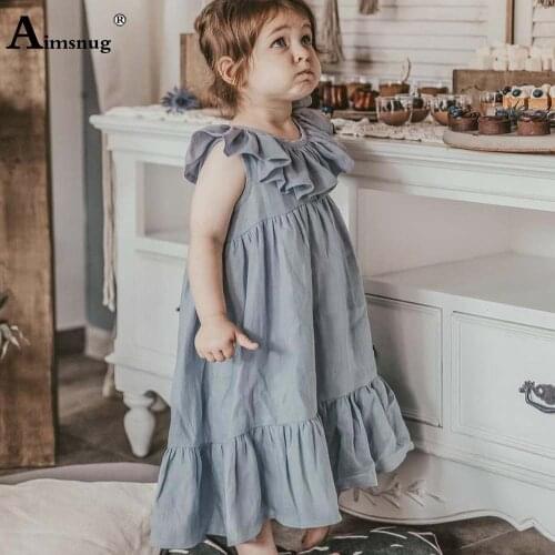 Children Summer Ruffle Princess Dress Kids Clothes Baby Girls Loose Pleated Dresses European Style 2021 Mid-Calf Ball Gown Dress