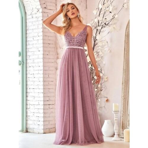 A-Line V-Neck Floral Lace Appliques Wholesale Bridesmaid Dress