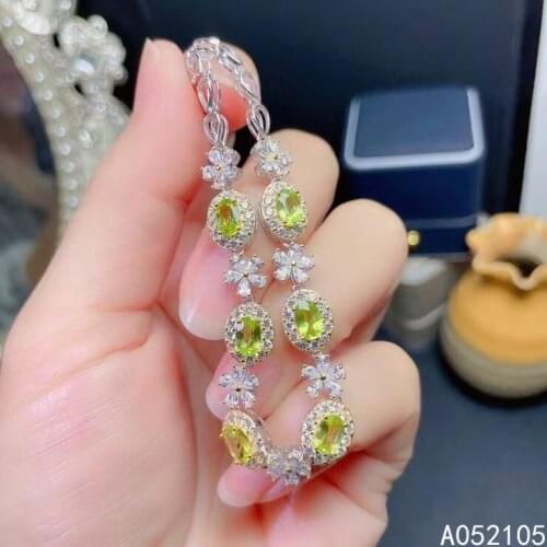 KJJEAXCMY fine jewelry 925 sterling silver inlaid Natural peridot women noble elegant plant OL style gem hand bracelet support d