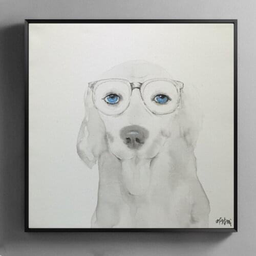 Oil Painting Dog Original Hand Painted Animal Modern Wall art Picture for Living room Home Decor Canvas Painting 20x20Inch E050