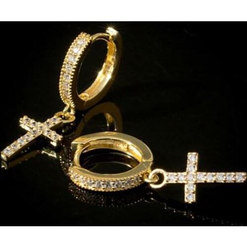 Classic Cross Earrings Inlay White Zircon Crystal Earrings for Women Mnes Party Earrings Hip Hop Jewelry Lovers Gifts