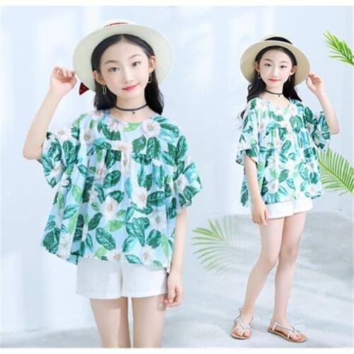 Baby & childrens 3-12Years Kid Baby Girls Clothes Sets Striped Flowers Print Tassel Ruffles Sleeve T Shirts Tops+White Shorts