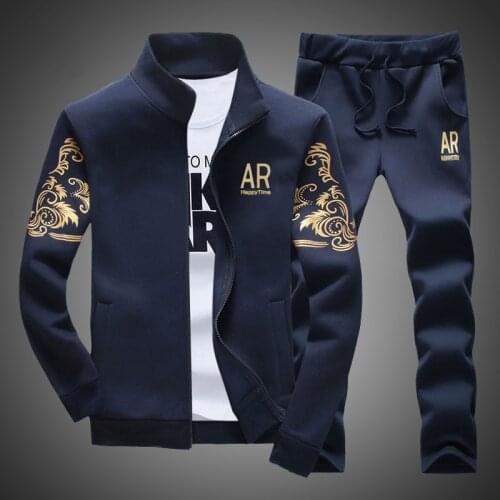 Mens Tracksuit Sportswear Sets Spring Autumn Casual Tracksuits Men 2 Piece Zipper Sweatshirt + Sweatpants Brand Track Suit Set