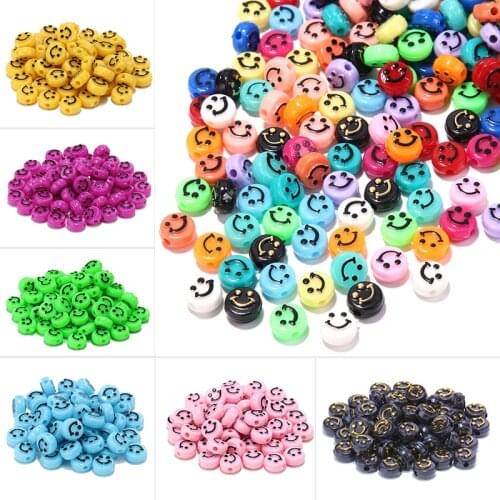 50pcs/Lot 6*10mm Oval Shape Acrylic Spaced Beads Smiley Face Beads For Jewelry Making DIY Charms Bracelet Necklac
