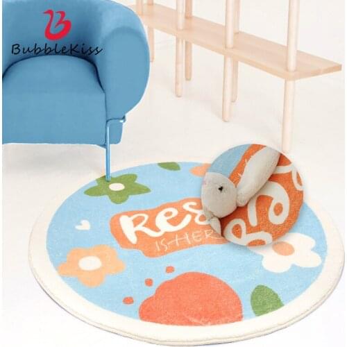 Bubble Kiss Cartoon Round Kids Bedroom Carpet Orange Lamb Cashmere Home Living Room Decor Rug Planet Pattern Thickened Door Mat