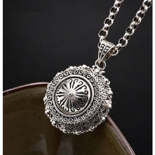 2020 S925 Sterling Silver colour Handmade Engraved Gaudencio Box Pendant without Chain Tibetan Buddhism Jewelry Openable Bijoux