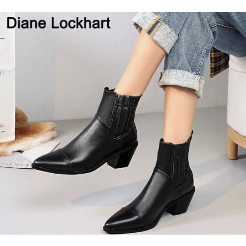 Fashion Faux Leather Womens Ankle Boots Pointed Toe Western Cowboy Boots Women Wedges Riding Runway Boots Winter 2020 New