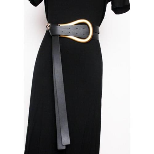 Fashionable Women Waist sealing New Product Hot Metal Arc Large Horseshoe Buckle Imported Super Fiber Double PU Belt