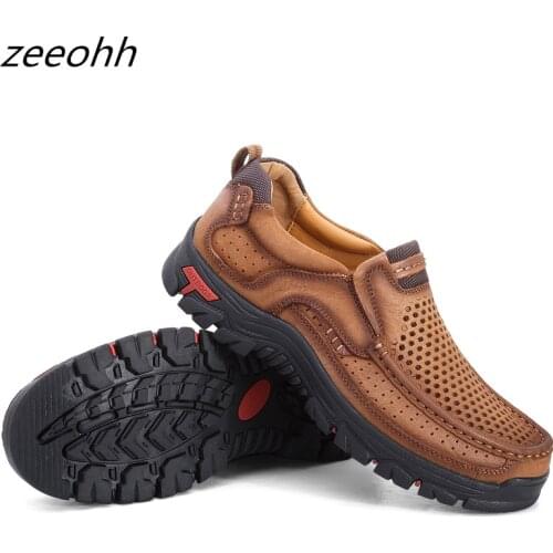Autumn Men Comfortable Non-Slip Hiking Shoes First Layer Cowhide Leather Sneakers Men Breathable Hiking Boots Climbing Boots
