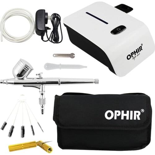 OPHIR Airbrush Kit with Air Compressor & Cleaning Tools & Bag Air brush Spray for Makeup System Nail Art Body Paint _AC117W