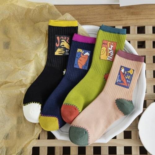 Autumn Winter Cute Multi-purpose Socks Womens Combed Cotton Cartoon Print Pattern Funny Breathable Comfortable Women Crew Socks