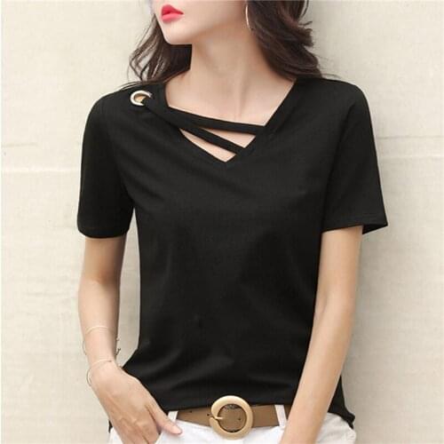 New Summer Short Sleeve Women White T-shirt Women V-neck Loose Korean Black Top Casual Compassionate Trend T Shirt Women