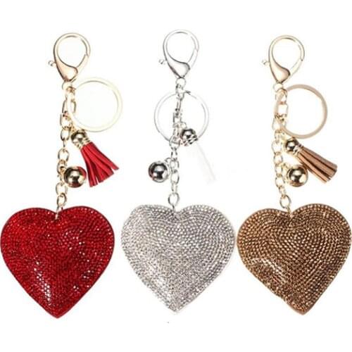 New keychain Romantic Dazzling Rhinestone Love Heart Charm Pendant Fringe Keychain Keyring Jewelry Key Chains gifts