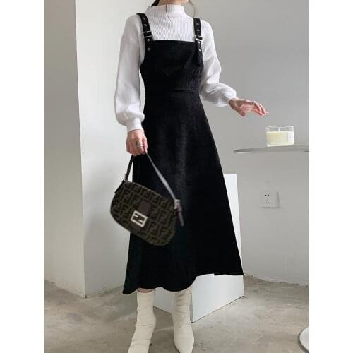 Autumn Winter Two Piece Dress Women Korean White Sweater and Corduroy Dress Plus Size Long Dress Female Vestidos