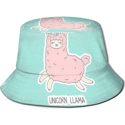 Pink Fluffy Unicorn Llama Unisex Casual Sun Hat Bucket Hat for Men Women Bob Hip Hop Caps Summer Fisherman Hat Panama