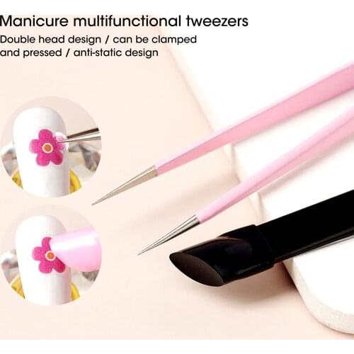 Nail Tweezers with Silicone Pressing Head for 3D Sticker Rhinestones Water Sticker Stainless Steel Tweezers Nails Tool