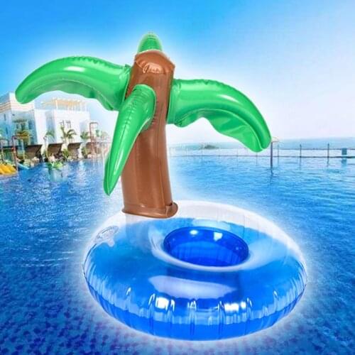 Coconut Tree Shape Cup Holder Floating Inflatable Coaster Milk Tea Seat Boys Girls Water Pool Toy Beach Party P31B