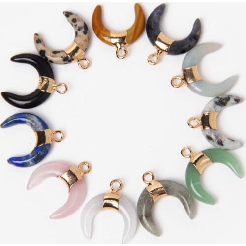 16x15mm Hot Sale Moon Shape Natural Stone Pendants & Necklace Charms Pendants for Jewelry Making Supplies Fit Necklace Earrings