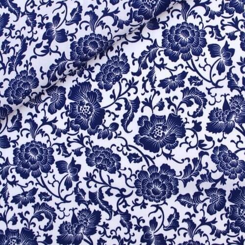 Printed Cotton Poplin Fabric, Blue flower, clothing,bedding,hadmaking, 50cmx140cm