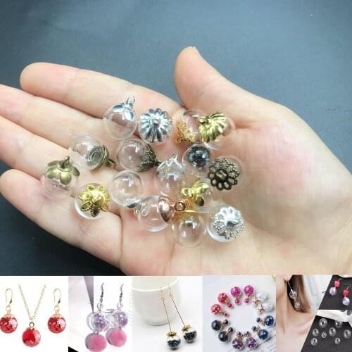 10/20/30/50/100pcs10mm Empty hollow glass ball with beads cap set orb glass vials pendant glass bottle globe jewelry findings