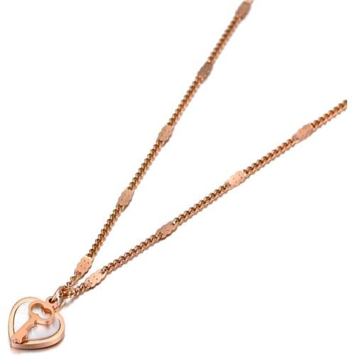Romantic Stainless Steel Lovely Heart Charm Choker Necklaces Shell Key Pendant Chain Jewelry For Women Collier N20035