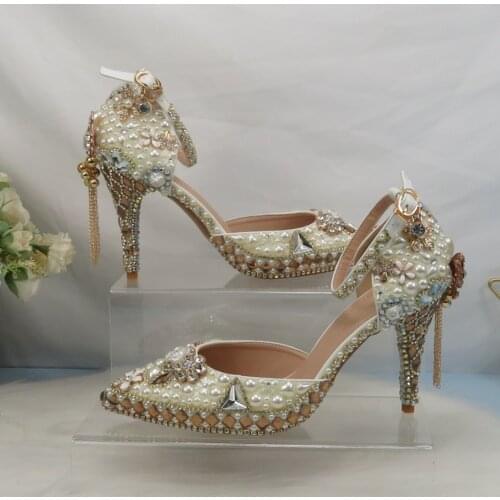 Luxury cyrstal Bridal wedding shoes with matching bags woman fashion High heels Sandals Women party dress shoes Pointed toe