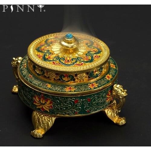 PINNY Colored Enamel Lotus Incense Burner 4-Foot Metal Painted Incense Base Tea Ceremony Accessories Sandalwood Coil Censer