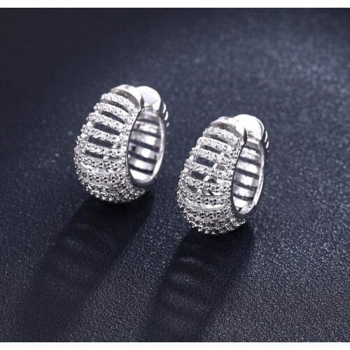 Janeklly trendy Geometric Circle Hoop Earrings For Women Accessories Full Cubic Zirconia Earrings Jewelry pendientes mujer moda