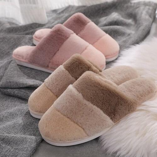 Men Women Slippers Winter Warm Striped Flip Flop Shoes Couple Home Fashion Non-slip Flat Indoor Casual House Slides Comfortable