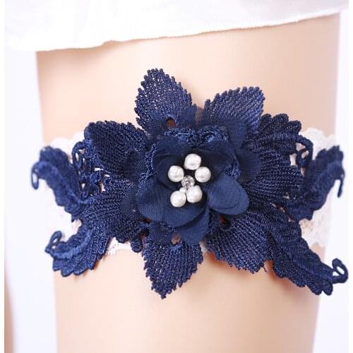 Wedding Garters Lace blue Embroidery Floral Sexy Garters for Women/Bride Thigh Ring Bridal Leg Garter