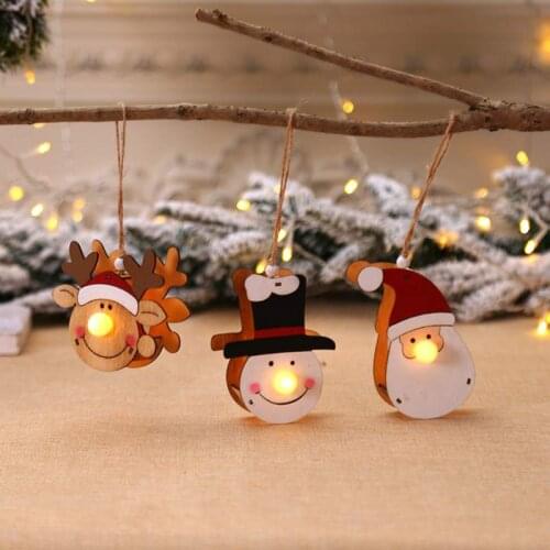 Christmas Glowing Wooden Pendant Christmas Tree Hanging Decoration Xmas Party Ornament
